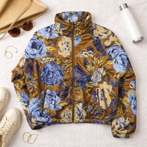 AERIE Offline Chillside Floral Zip L Sleeve Puffer Jacket. Mens Med.